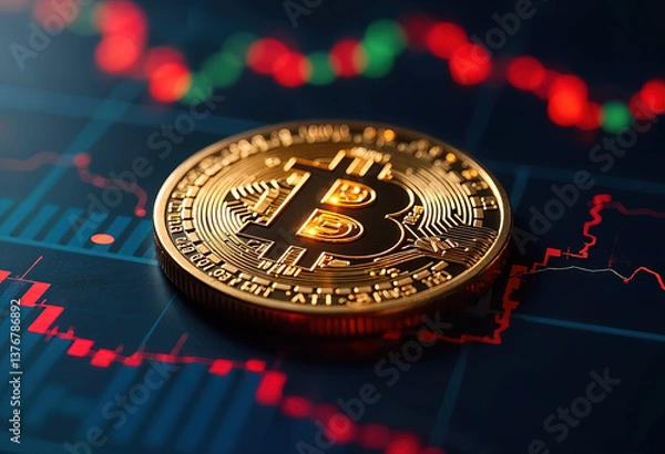 Obraz Golden Bitcoin on Crypto Chart Representing Currency and Market Trends