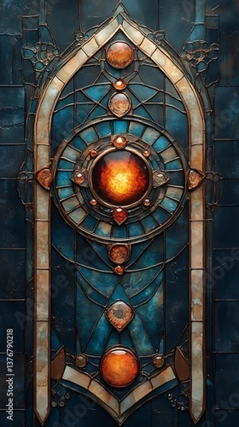 Fototapeta Stained Glass Design with Glowing Orb and Intricate Patterns


