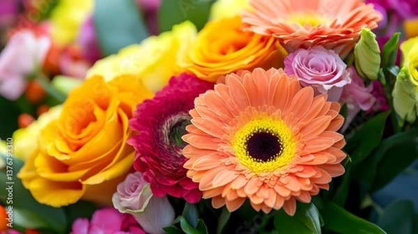 Fototapeta Exquisite Close-Up of a Glamorous Bouquet of Colorful Flowers for Floral Design Inspiration