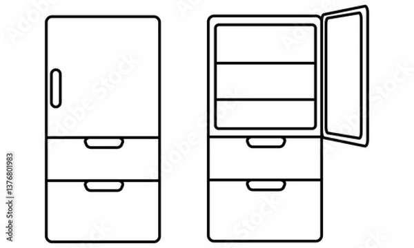 Obraz 閉じた冷蔵庫と開いた冷蔵庫のシンプルなアイコンイラスト