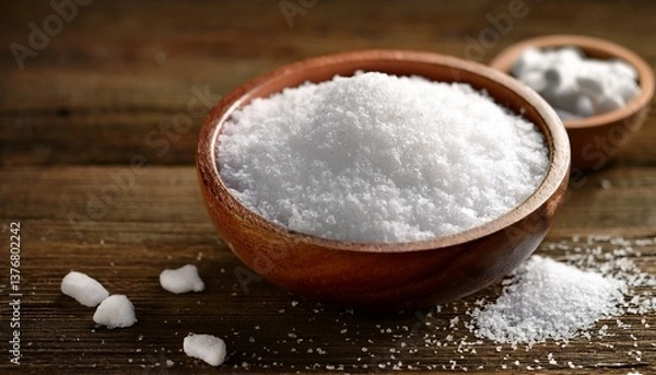 Obraz magnesium chloride flakes in a bowl on rustic wooden table