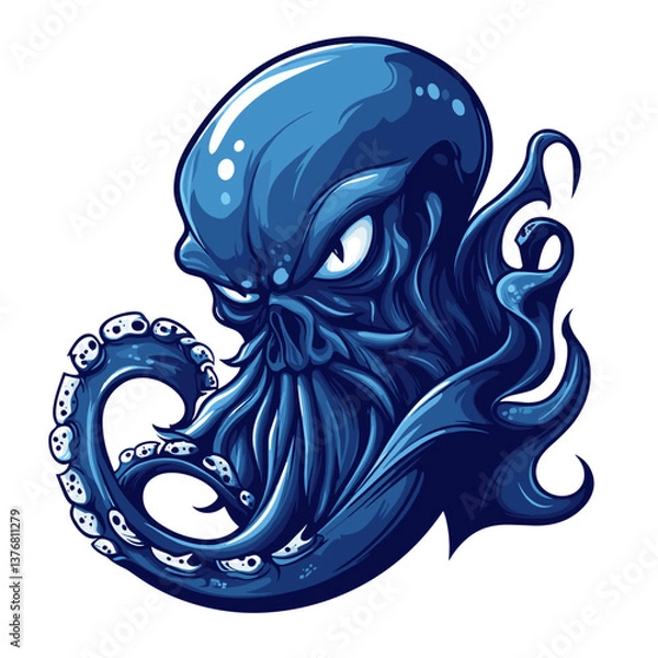 Obraz Unique esports vector logo featuring an underwater creature with distinctive tentacles in a side view perspective