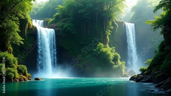 Obraz waterfall in the jungle - Generated AI