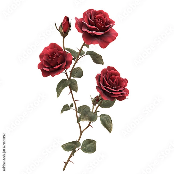 Fototapeta 3D Climbing Rose with Rich Red Flowers Isolated on Transparent Background