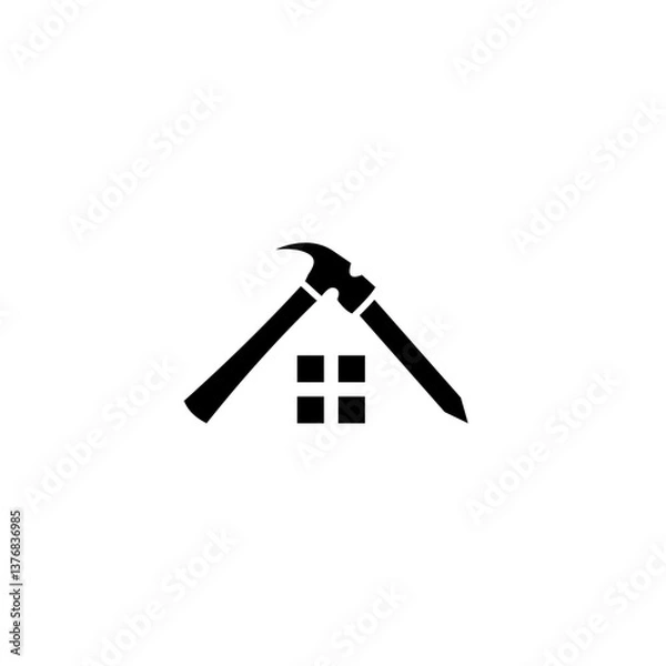 Obraz vector logo, hammer and roof nails on a clean clear transparent background