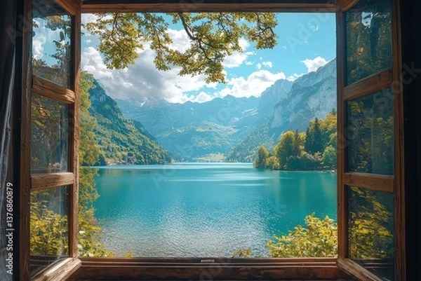 Fototapeta View from window at a wonderful beautiful landscape nature panorama