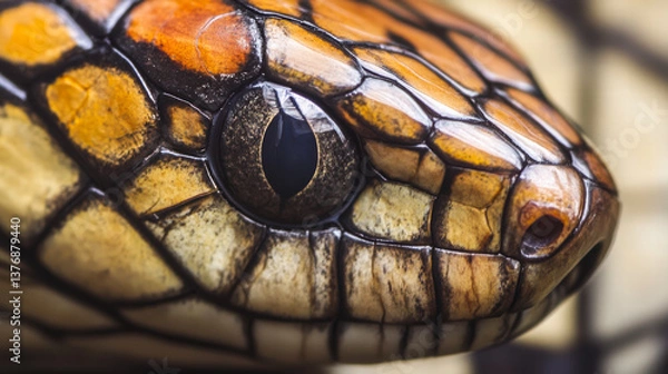 Obraz Close-up of snake eye and textured scales in macro view