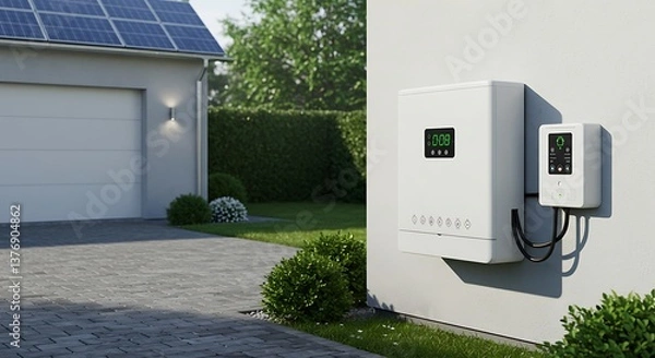 Fototapeta Installing Solar Inverter and Battery for Home Energy Solution System