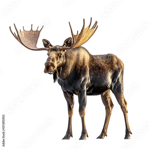 Fototapeta Majestic Moose Standing Tall with Large Antlers Isolated on Transparent Background