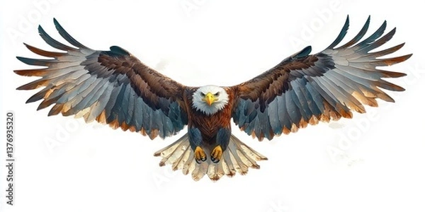Fototapeta Majestic Eagle in Flight on White Background with Vibrant Feathers