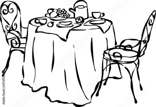 Fototapeta Mesa de brunch dibujada a mano. Ilustración para invitación, papelería o branding. Icono de cena para invitación de fiesta