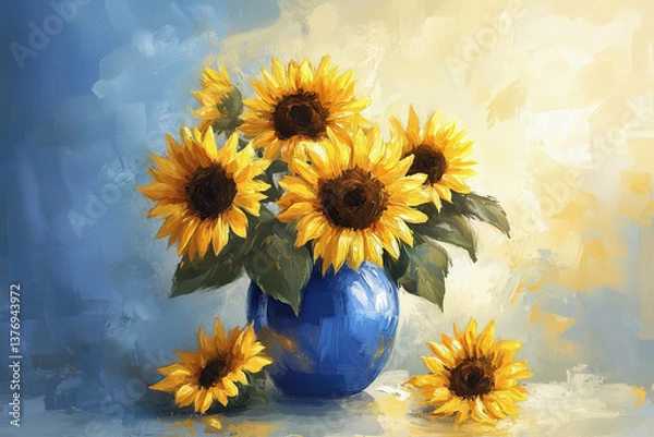 Obraz Digital art - Painting of sunflowers in a vase