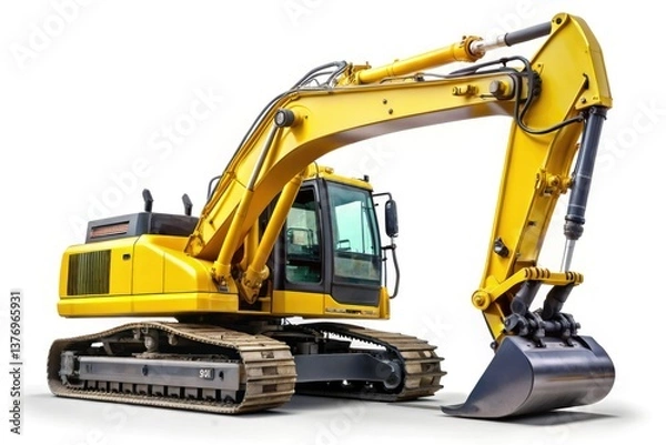 Fototapeta Heavy-duty, surreal yellow excavator.  Unleashing industrial strength for massive construction feats.