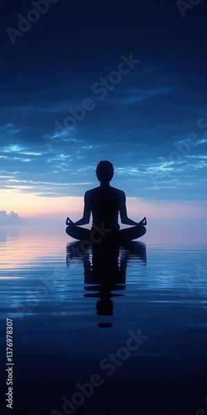 Fototapeta Serene Meditation Against the Twilight Sky and Reflective Water