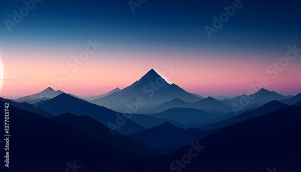 Fototapeta Minimalist mountain landscape with a subtle twilight gradient and peaceful atmosphere.