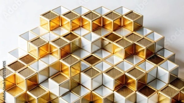 Fototapeta Abstract Gold and Silver Cube Structure
