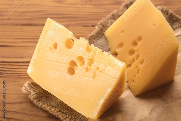 Fototapeta cheese pieces closeup