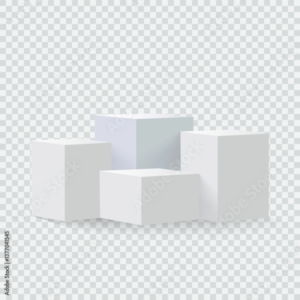 Fototapeta Four blank square podiums with shadow stand to show products on transparent background, Vector illustration.