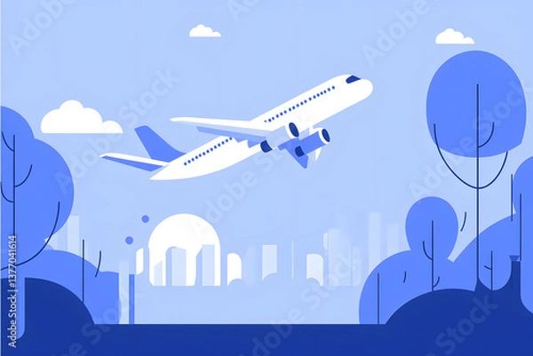 Fototapeta airplane flying in the sky. Minimalistic vector image
