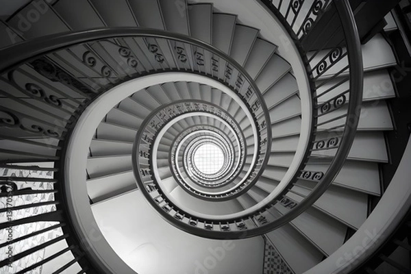Fototapeta A Geometric View of a Spiral Staircase Interior.