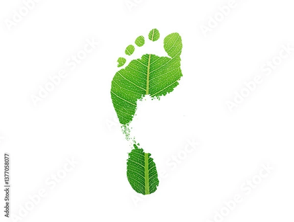 Fototapeta green leaf growing footprints, co2 symbol isolated on White Background. Reduce CO2 emission concept.Clean and friendly environment without carbon dioxide emissions.
