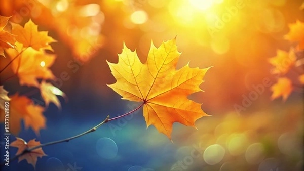 Fototapeta Vibrant Autumn Maple Leaf Background with Copy Space - Perfect for Fall Designs