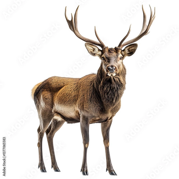 Fototapeta Regal Stag with Large Antlers Standing Confidently Isolated on Transparent Background