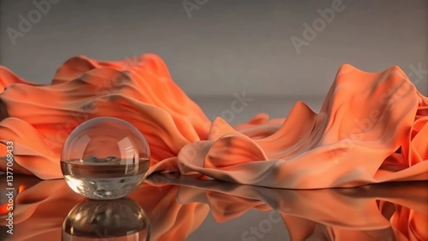 Obraz Abstract Orange Fluid Forms with Glass Sphere