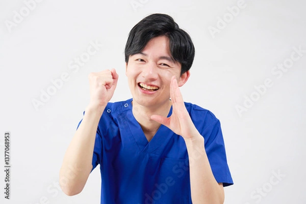 Fototapeta 医者・看護師・歯科医師・介護士　男性　応援　白背景