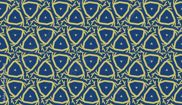 Fototapeta Vector seamless geometric pattern. Triangles curved line. For wallpaper, presentation background, interior design, fashion print. Blue, dark yellow color