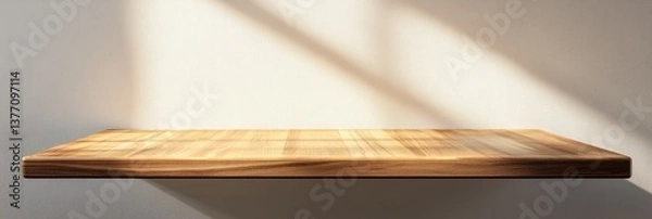 Fototapeta Empty Wooden Shelf Under Natural Light