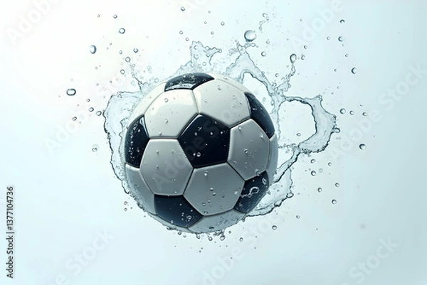 Obraz Dynamic Splash, A Highly Detailed Realistic Depiction of a Soccer Ball in Motion, Surrounded by Splashes of Water, Evoking Energy and Excitement
