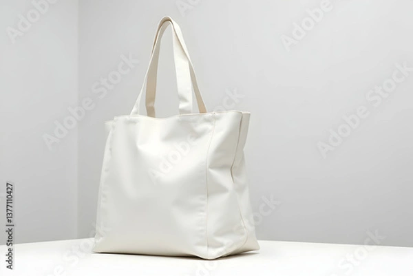 Fototapeta Elegant minimalist white tote bag showcasing clean lines and a pristine aesthetic suitable for diverse design applications and stylish merchandise mockups