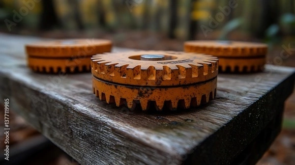 Fototapeta A symbolic representation of teamwork, with gears meshing together to drive success.