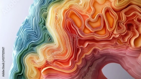 Fototapeta Abstract Multicolored Layered Topographic Map Illustration, Medical  Suggesting Depth, Height, and Texture with Smooth Contours and a Rainbow Gradient