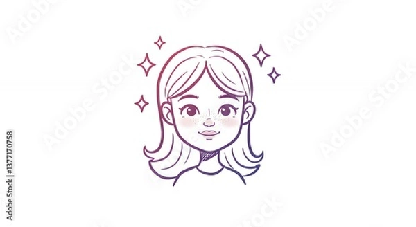 Fototapeta Girl Cartoon with Stars Illustration on White Background for Design