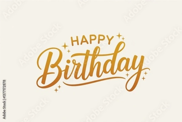 Fototapeta Elegant gold 'Happy Birthday' text design with sparkles on a light background.
