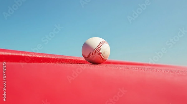 Fototapeta A new baseball on a red rubber track, symbolizing simplicity and focus in sport.