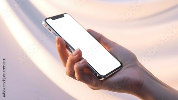 Fototapeta Mockup of Female Hand Holding Cell Phone with Blank White Screen – Mobile Technology Concept