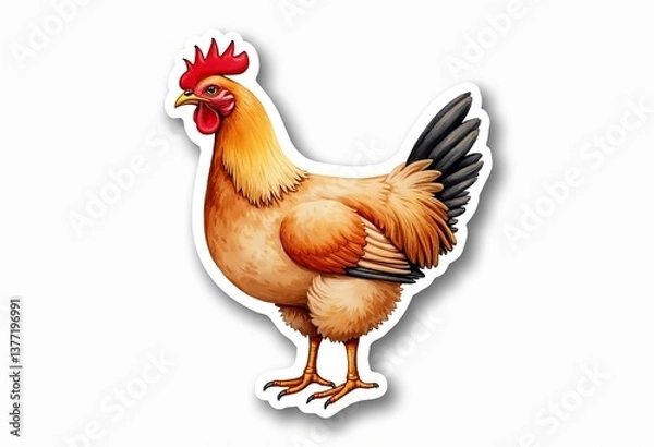 Fototapeta Quirky Watercolor Chicken Sticker: A Unique and Playful Design with a White Border, Perfect for Adding a Pop of Color and Farm Animal Fun to Your Personal Items.
