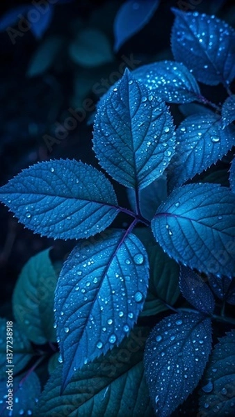 Fototapeta Frost blankets the green mint leaves of a garden herb, a closeup of winter's touch on spring foliage