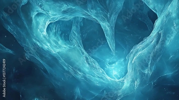 Fototapeta A breathtaking view inside a glowing blue ice cave, light refracting through the translucent walls