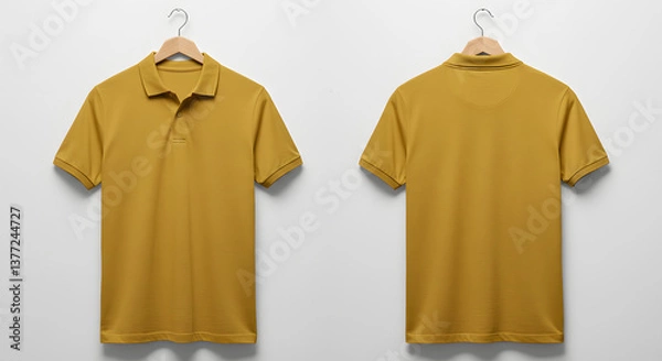 Fototapeta Mustard Yellow Polo Shirt Mockup Front and Back Views for Design Presentation