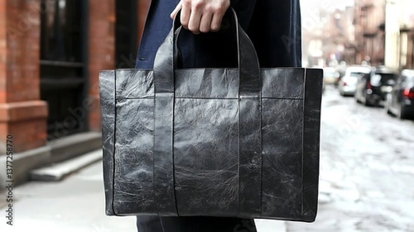 Obraz Dark grey leather tote bag