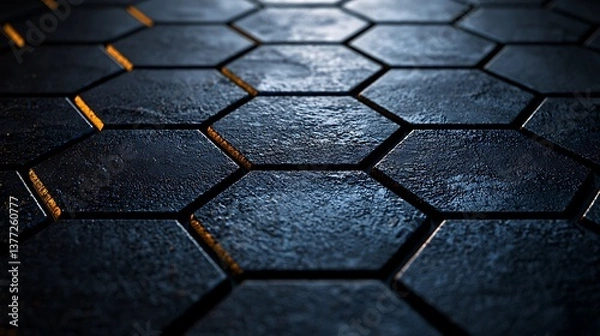 Fototapeta Dark Metallic Hexagon Tile Texture Background