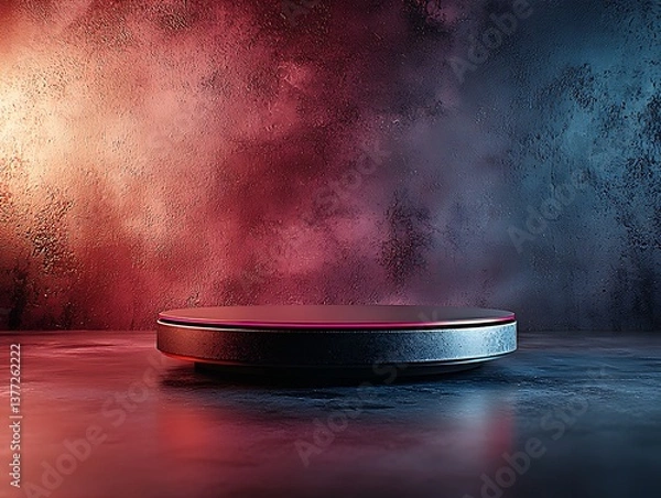 Fototapeta Dark Platform with Red and Blue Moody Lighting