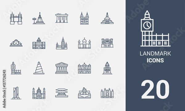 Obraz Landmark line icons set