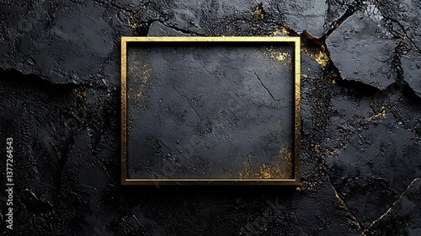 Fototapeta Dark Stone Texture with Gold Frame Background