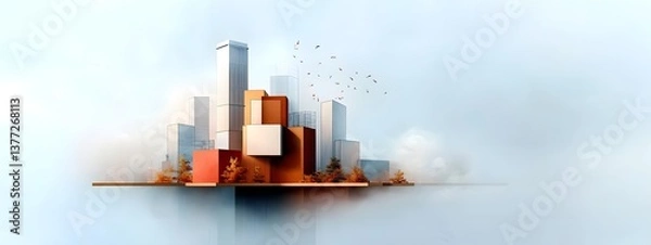 Fototapeta A digital of a futuristic mixed use highrise building featuring innovative structural engineering sustainable material choices modular floor plans and an angular silhouette with sweeping city views
