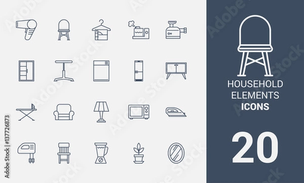 Obraz Household elements line icons set